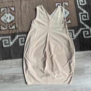 Jil Sander Women's Beige Sleeveless V-Neck Cotton Shift Dress Minimalist Size - Picture 1 of 4