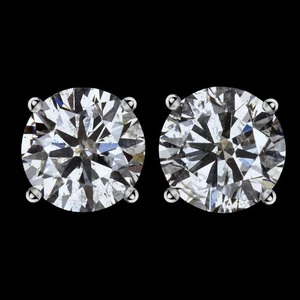 3 CARAT VERY GOOD ROUND BRILLIANT CUT DIAMOND STUD EARRINGS PAIR NATURAL 3ct RBC - Picture 1 of 1