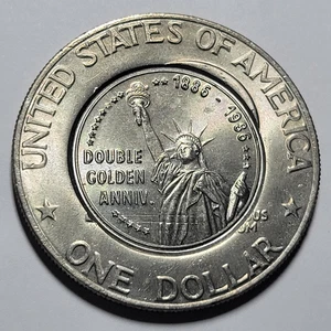 1976 Eisenhower IKE $1 Counterstamp 1986 Freiheitsstatue DOUBLE GOLDEN Anniv - Bild 1 von 5