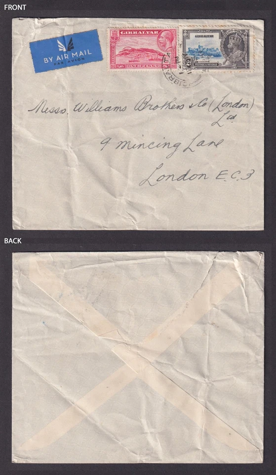 GIBRALTAR 1935, Cubierta de correo aéreo a Londres Reino Unido Foto 1 de 3