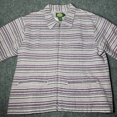 Chaqueta Cabelas para mujer XL con cuello de tweed forrada con cremallera rosa púrpura a rayas usada en excelente estado Foto 1 de 4