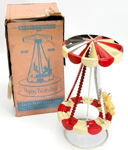 Vintage Edith Party Creations - Candle Merry Go Round juguete de hojalata - 9" de alto - años 50 - Imagen 1 de 8