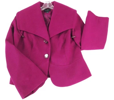 Women Vegan Wool Tribal Jacket Sz M Magenta Fuscia Peplum Cropped Large Collar - Image 1 of 4