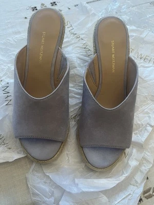 Stuart Weitzman Women's Light Gray Suede Wedge Espadrille Sandals, Size 7.5 - Image 1 of 4