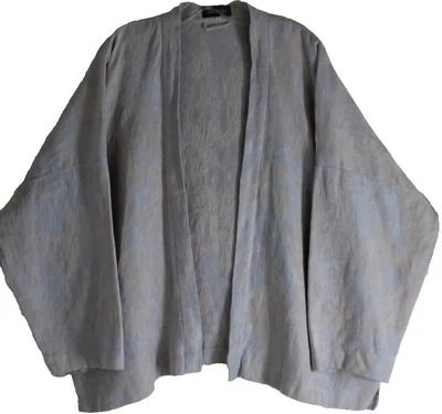 Chaqueta romántica de lino antiguo floral arte damasco natural azul vintage Eskandar 1 OS Foto 1 de 4