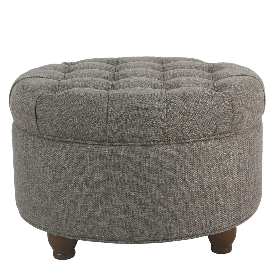 Benzara Fabric Upholstered Wooden Ottoman with Tufted Lift Off Lid Storage, Beig - Image 1 of 1
