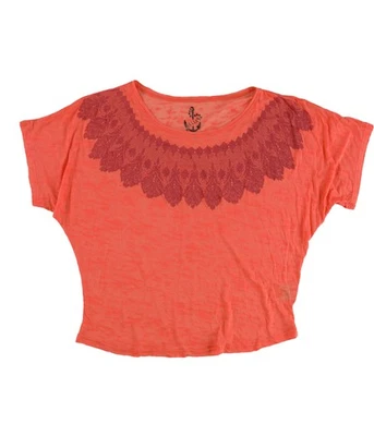 dELiA*s Womens Lace Collar Graphic T-Shirt, Orange, Small - Image 1 of 2
