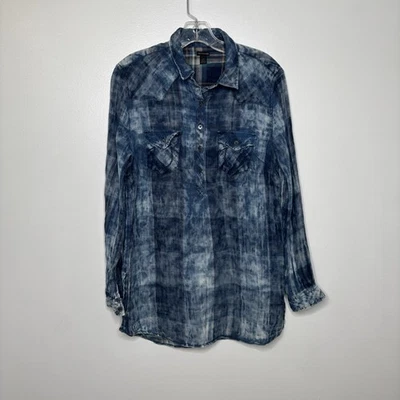 True Religion Georgia LS платье клетку синий галстук краситель Western рубашка платье маленький - Изображение 1 из 4