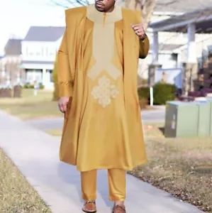 African Men 3 Pcs Dashiki Agbada - Picture 1 of 5