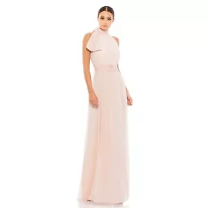 IEENA for Macduggal NEW HIGH NECK CHIFFON GOWN BLUSH Size 14 wedding formal - Picture 1 of 9