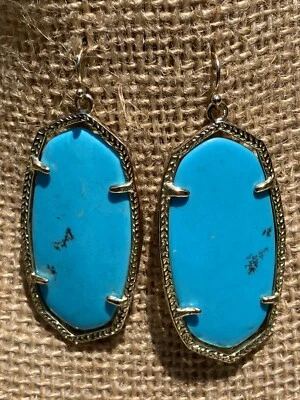 Kendra Scott Turquoise Danielle Earrings Yellow Gold Plated VINTAGE - Image 1 of 4