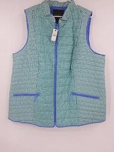 NWT $139 Talbots Woman 2X Green Check Vest Pockets Quilted Blue Lining - Picture 1 of 4