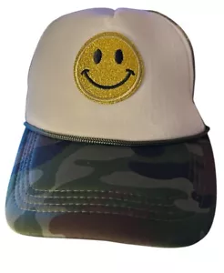 De colección Años 90 Y2K ~ Smiley FaceRope Camionero Malla Snapback Sombrero ~ Parche sonriente de camuflaje ~ OS - Imagen 1 de 6