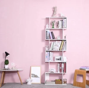 Estantería de madera independiente de 6 niveles, estuche para libros de 5 estantes en forma de S blanco - Imagen 1 de 12