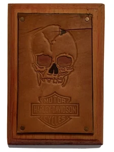 MOTOR CYCLES HARLEY-DAVIDSON WOOD SKULL PLAQUE WALL HANGING DECOR HANDMADE - Picture 1 of 2