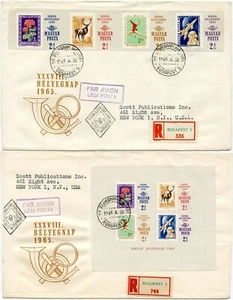 Hungary, IMPERF.,1965 Stamp Day Set Strip of 4 and S/S on Two Regis. Air FDCs - Picture 1 of 2