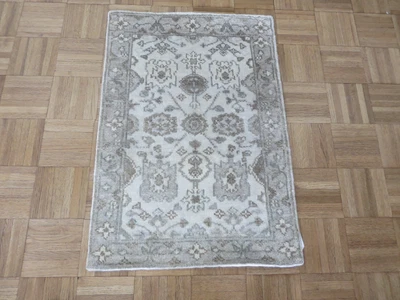 1'11 X 2'10 Hand Knotted Ivory Gray Bamboo Silk Oushak Oriental Rug Ushak G5733 - Image 1 of 4