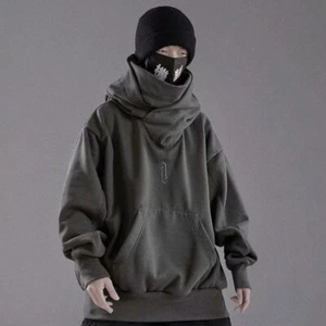 Men's Hip Hop Turtleneck Harajuku Hoodie Casual Long Sleeves Sweatshirt Pullover - Picture 1 of 9