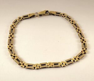 Ladies 14K Gold Bracelet Flat Square & Rectangle Links 7.5" Long
