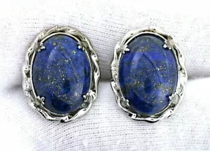 VINTAGE Lapis Lazuli Oval Cabochon Silver Color Cufflink Cuff Link EBS7867/11524 - Picture 1 of 2