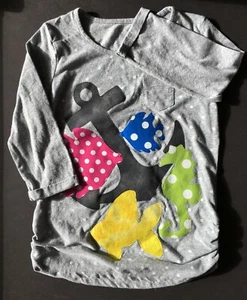 Girl's 3/4 sleeve tee, Old Navy, size 10, added large anchor and fish appliques - Picture 1 of 1