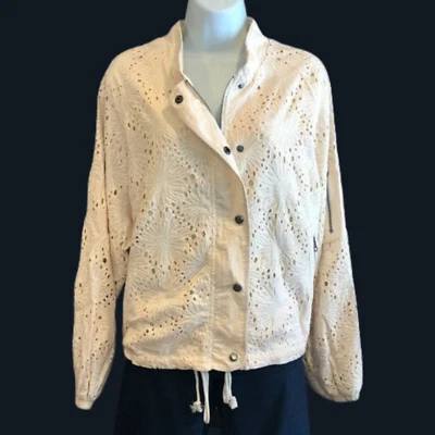 By Together Bomber Jacket Cream Eyelet Lace 100% Cotton NEW Size Medium - Image 1 of 4