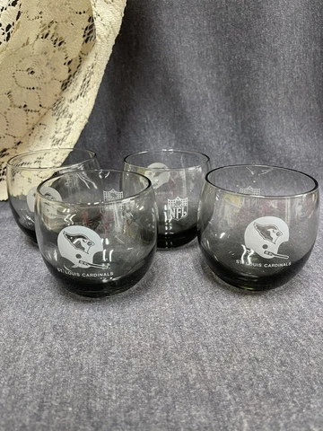 Set of 4 Vintage 1980s Football St. Louis Cardinals Tumbler Bar Glasses Smoked Cover