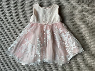 MONSOON baby infant girl dress formal lace tulle pink white no sleeve sz 6-12M - Image 1 of 4