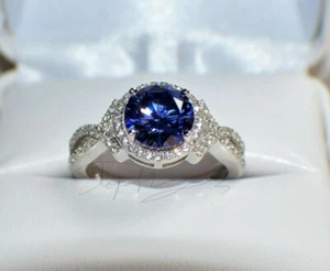 3 Ct PREMIUM Simulate AAA TANZANITE & 64 DIAMONDS GYPSY 14K WHITE GOLD FILL - Picture 1 of 12