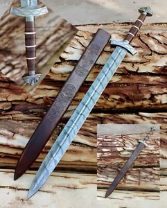 Sword! Viking Survival, Handmade 36.6-INCH Damascus Steel with Blood Groove - Picture 1 of 8