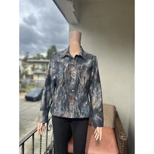 Coldwater Creek Womens Snap Jacket Size P14 Celestial Beaded Blue/Gray/Silver - Picture 1 of 8