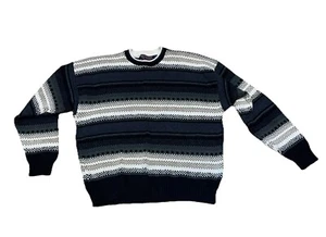 Vintage 90s Roundtree & Yorke Coogi Style Sweater Size Men’s L Grey Black Stripe - Picture 1 of 7