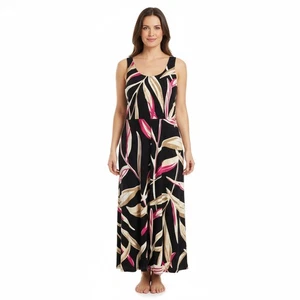 ALFANI Womens Size L Black Pink Tropical Leaf Print Sleeveless Maxi Dress - Picture 1 of 5