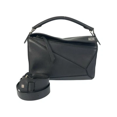 LOEWE Anagrama Puzzle Bolso Negro Plata Herrajes Cuero, Bolso de Hombro Foto 1 de 4