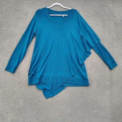 Camisa túnica Soft Surroundings para mujer azul medio dobladillo asimétrico cuello en V Foto 1 de 4