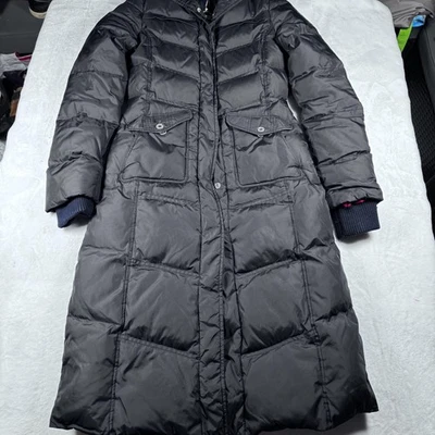 Abrigo DKNY Active Puffer Mujer Pequeño Negro Largo Acolchado Acanalado Tejido Cuello Puños Foto 1 de 4