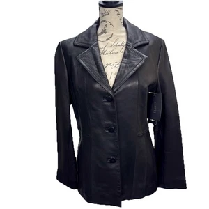 Vintage Neu Mit Etikett Avanti Damen Schwarz Lederjacke Blazer Größe M - Bild 1 von 7