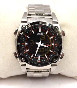 SEIKO Sportura Chronographe Watch Steel Analog Digital H024-00A0 **NEW BATTERY** - Picture 1 of 5