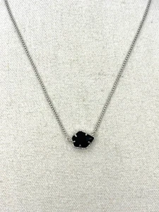 Kendra Scott Tess Black Glass Stone Pendant Rhodium Plated Necklace 17 Inch - Picture 1 of 21