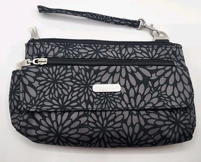 Baggallini Plaza Gris Floral Viaje Muñequera Organizador Cremallera Bolso sin asas Cartera 8"x5" Foto 1 de 4