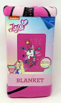 Nickelodeon JoJo Siwa 独角兽闪耀毛绒毯粉色女孩 62 英寸 x 90 英寸 — 第 1/4 张图片