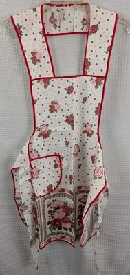 Vintage Silins Full Bib Cotton Apron Red & Pink Roses NOS with Tags - Image 1 of 4