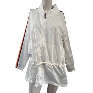 Aldi Gear Ladies Windbreaker Jacket XL White Rainbow Stripe Athletic Long New - Picture 1 of 9