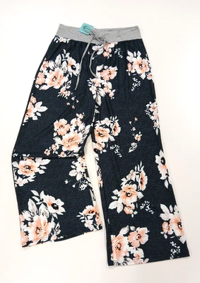 AIFER Women's Size XL Pajama/Lounge/Comfy/Dorm Black & Peach Floral Print Pants - Image 1 of 4