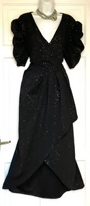 VESTIDO MIDI DE FIESTA QUIZ NEGRO GÓTICO PLATA BRILLOS OCASIÓN TALLA 24 - Imagen 1 de 8