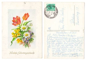 100041 - Blumenstrauß - Geburtstag - AK, gelaufen Benneckenstein 14.11.1959 - Bild 1 von 1