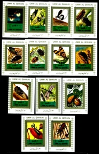 Insectos Ummal Quwain, luciérnaga, insecto, escarabajo, mariposa, libélula, gusano, 13 bloques, MNH - Imagen 1 de 1