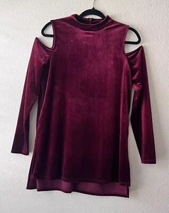 Halogen Women's Red Velvet Cold Shoulder Long sleeve Shirt Top Size XS - Picture 1 of 6
