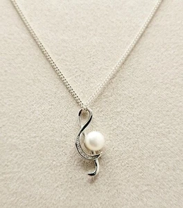 Handwerkliche Zuchtperlen Musik Note Anhänger Halskette 925 Sterlingsilber 18 Zoll - Bild 1 von 6