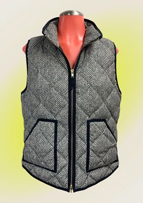 VTG J. Crew Herringbone pattern quilted down puffer vest pockets M - Image 1 of 4